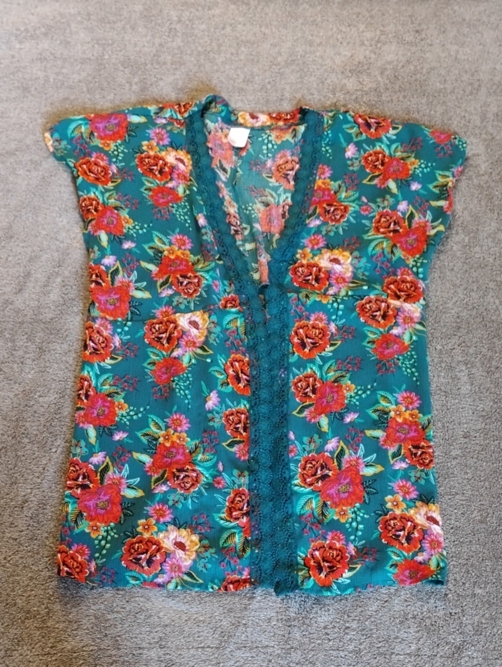 Xhilaration Teal Floral Kimono S/M